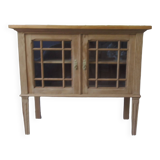 Console, shallow sideboard in waxed finish oak, 2 glass doors, 1 shelf.