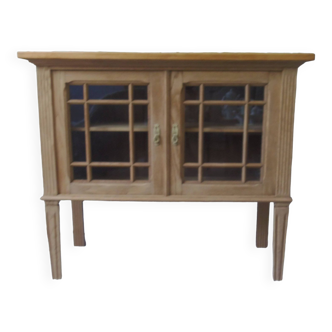 Console, shallow sideboard in waxed finish oak, 2 glass doors, 1 shelf.