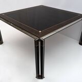 Paolo Barracchia Italian Steel and Inlaid Wood Dinning Table by Roman Deco
