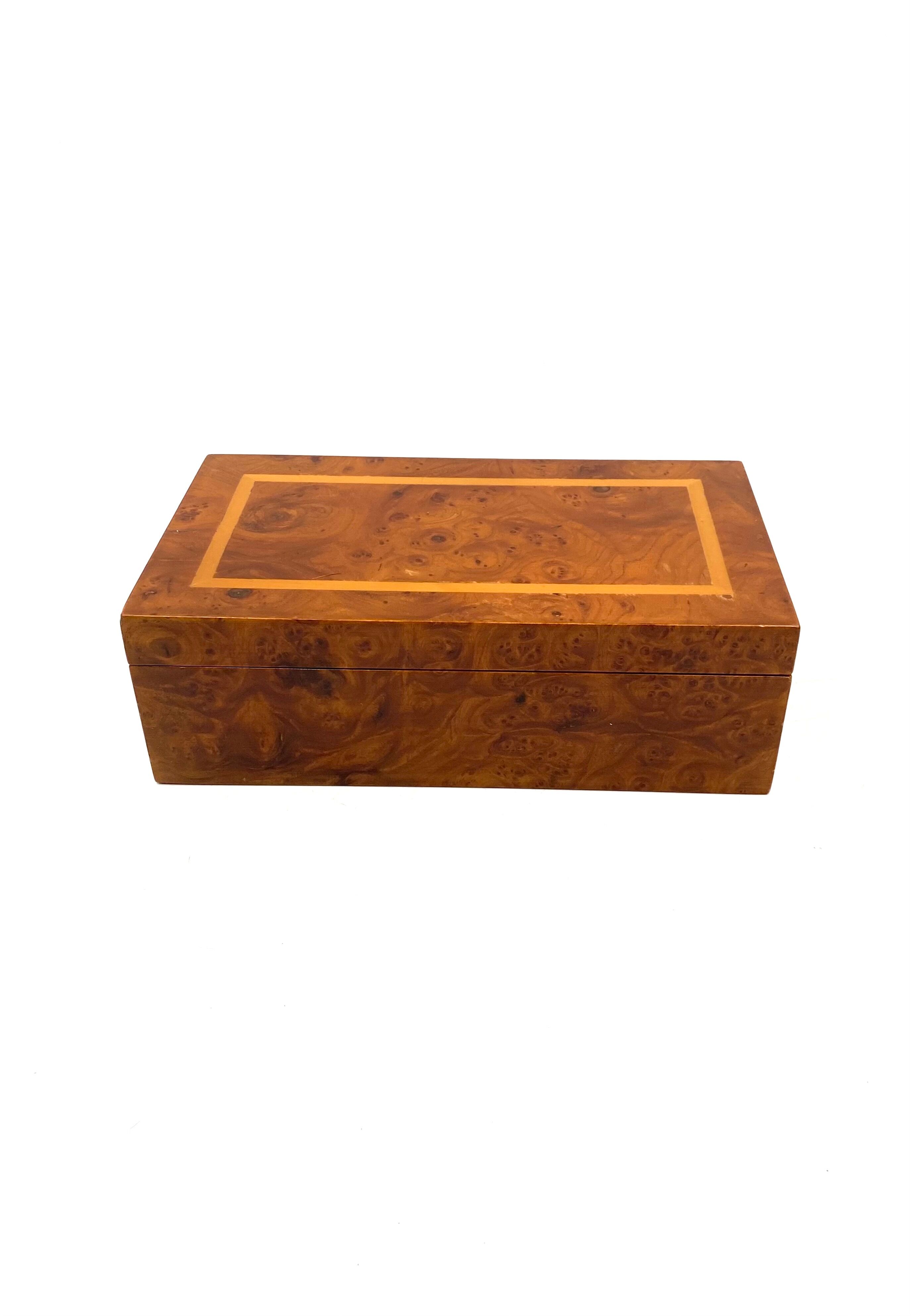 Smoking Set, brass and wood ashtrays, lighter and cigars box, Italy 1970