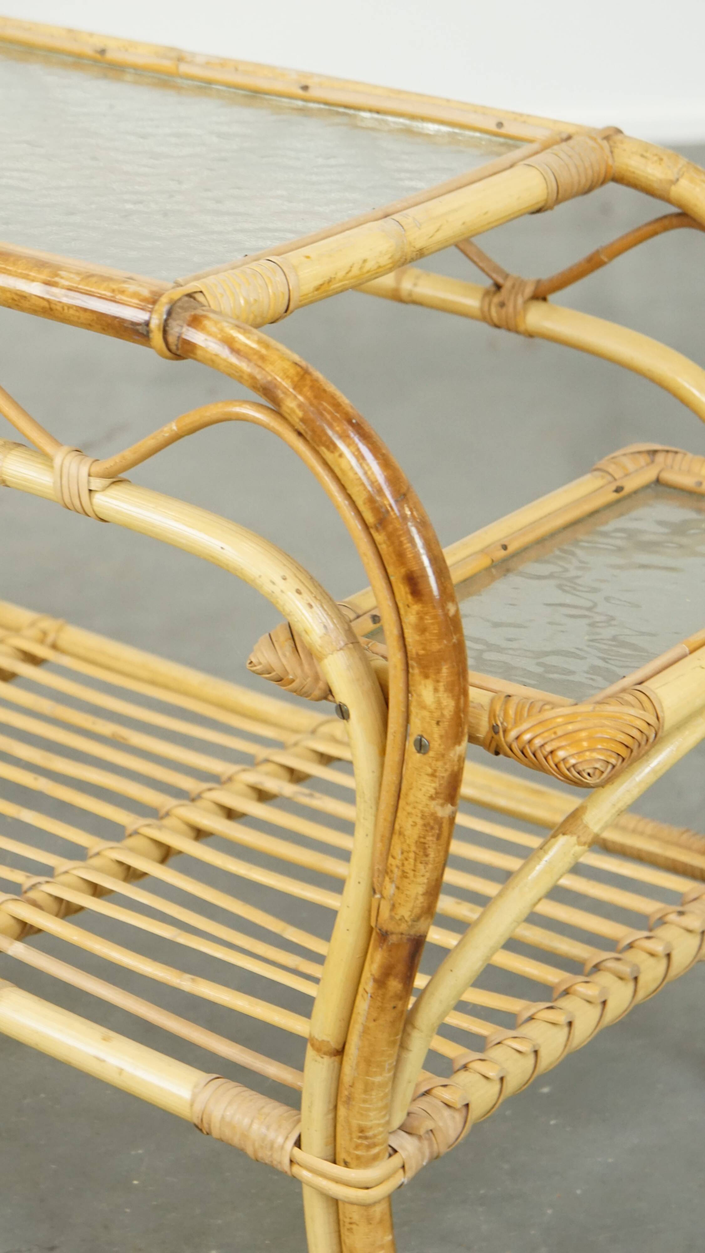 vintage rattan coffee table by Rohé Noordwolde from the 1950s