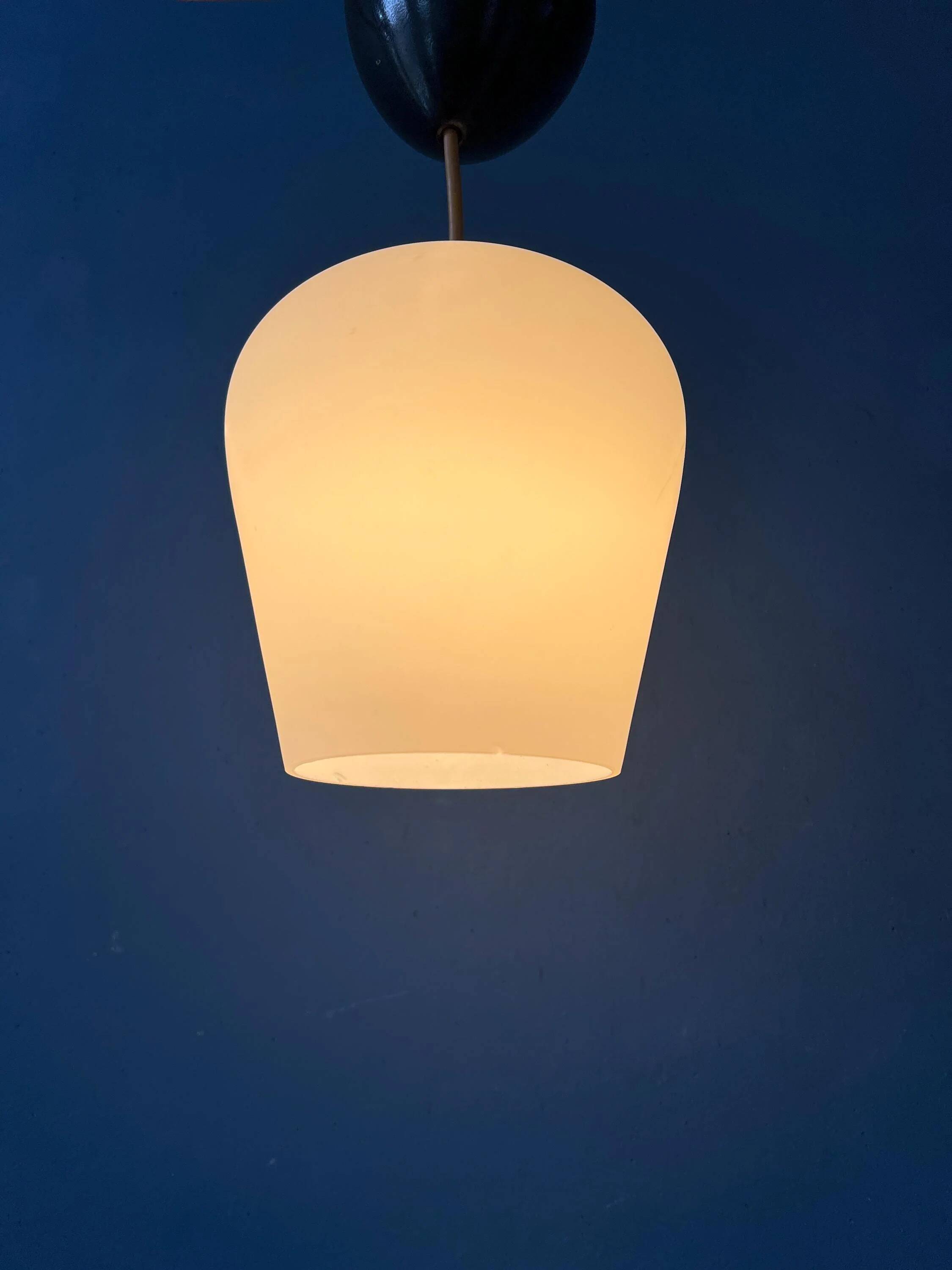 Small opaline glass pendant light, inverted tulip, Mid-Century.