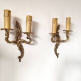 Pair of 19th century Louis XV style gilt bronze wall lights with 2 branches
