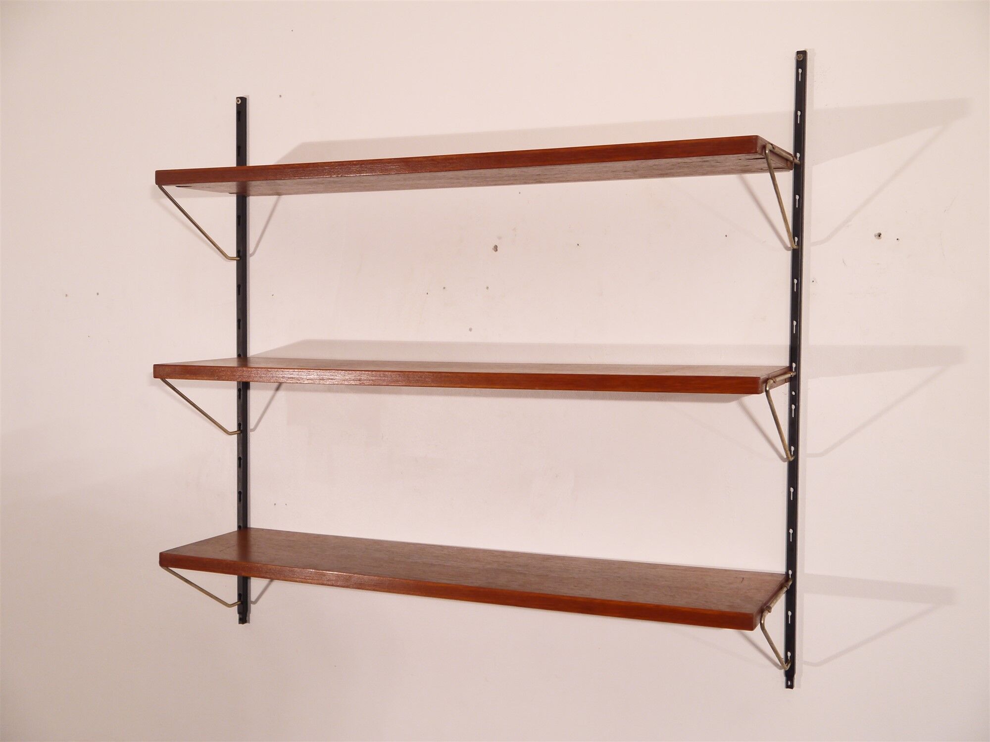 Scandinavian teak and brass metal shelf