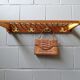Wall coat rack with hat shelf made of wood and cords, Mid Century coat rack