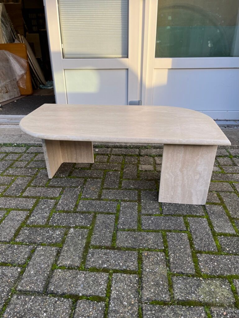 Vintage travertine teardrop coffee table