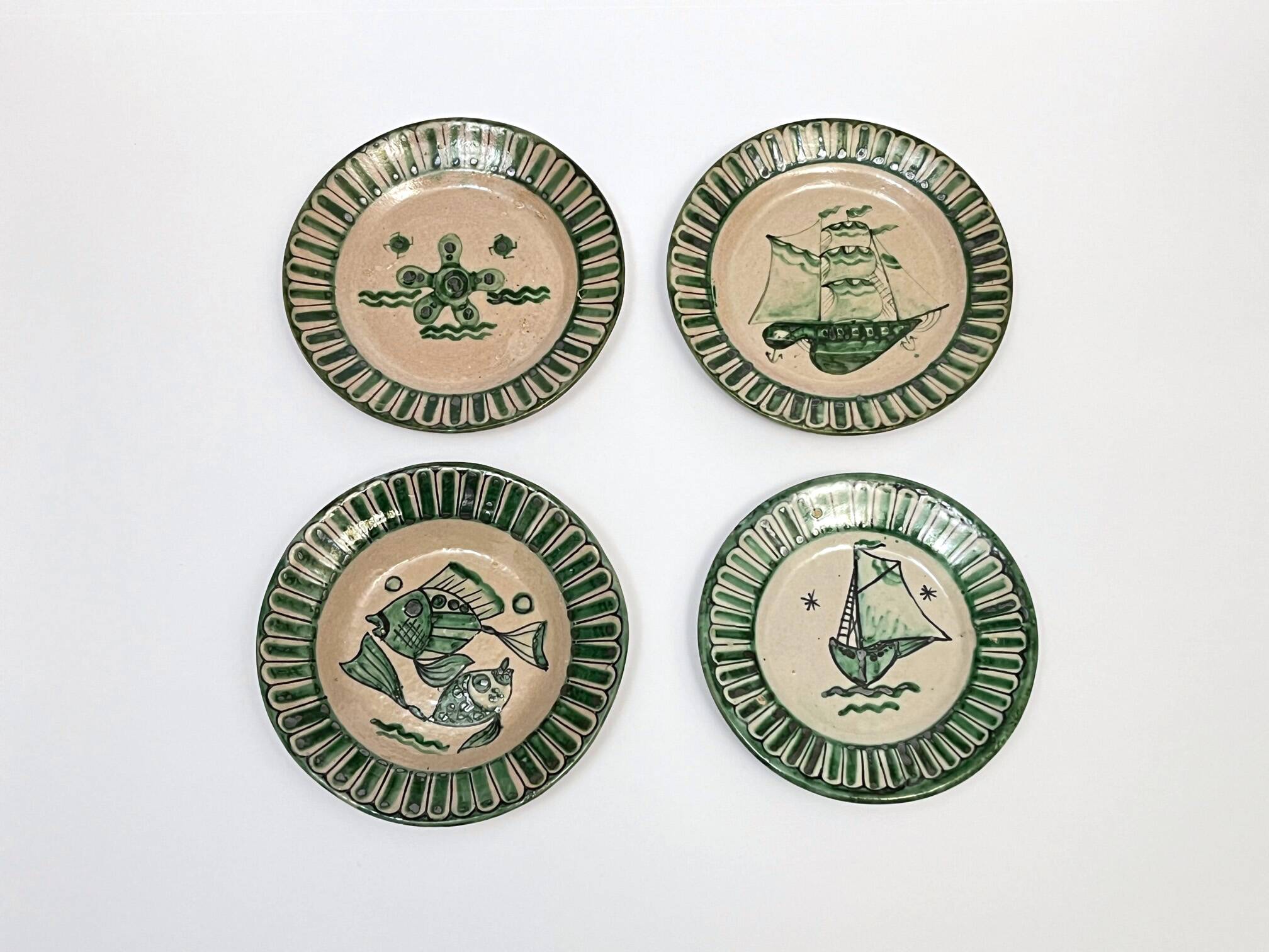 4 Vietri plates decorated by Fabbrica Ceramica Avallone, 1930s