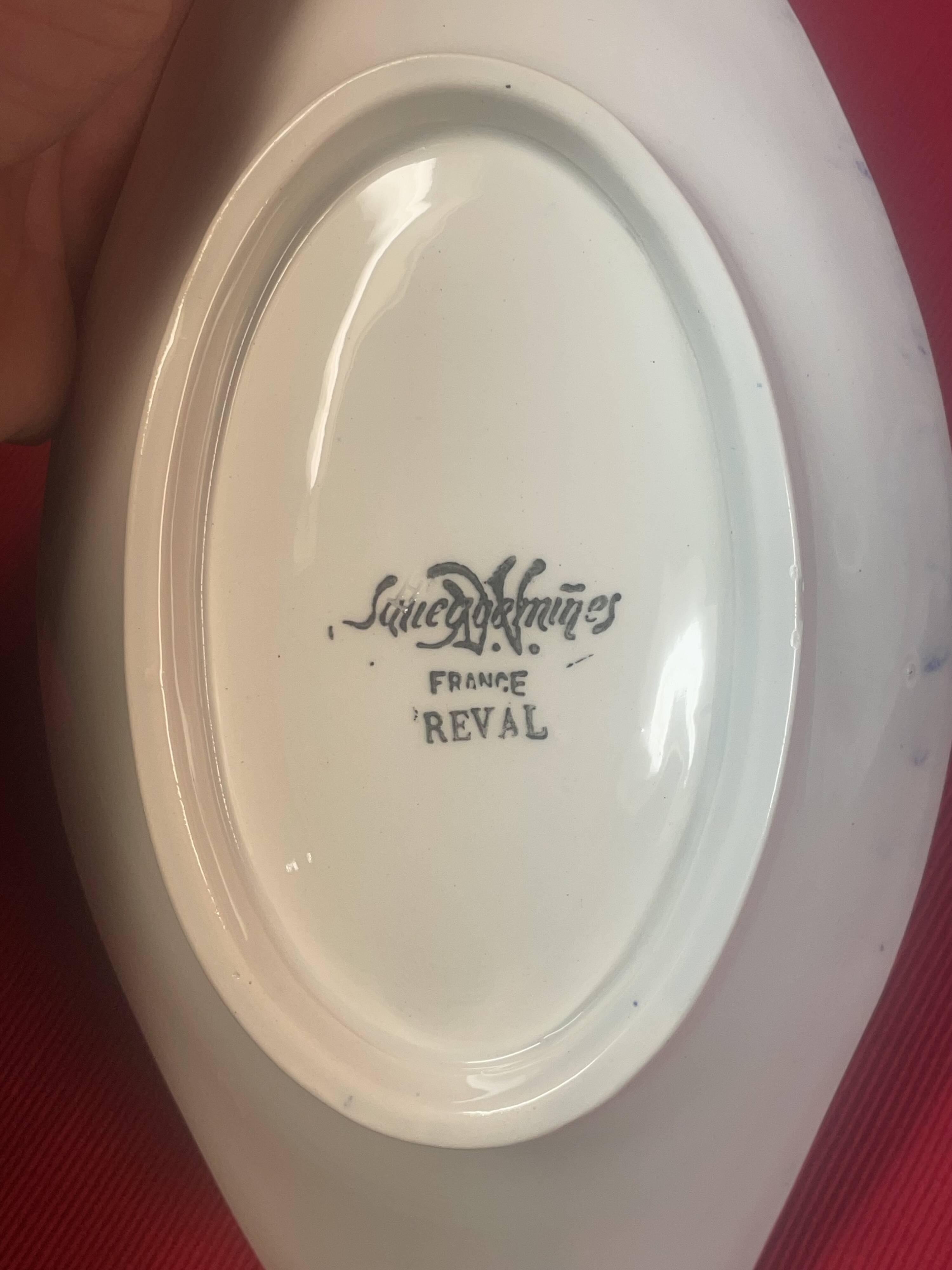 Sarreguemines sauce boat + 2 serving dishes, Reval ceramic decor