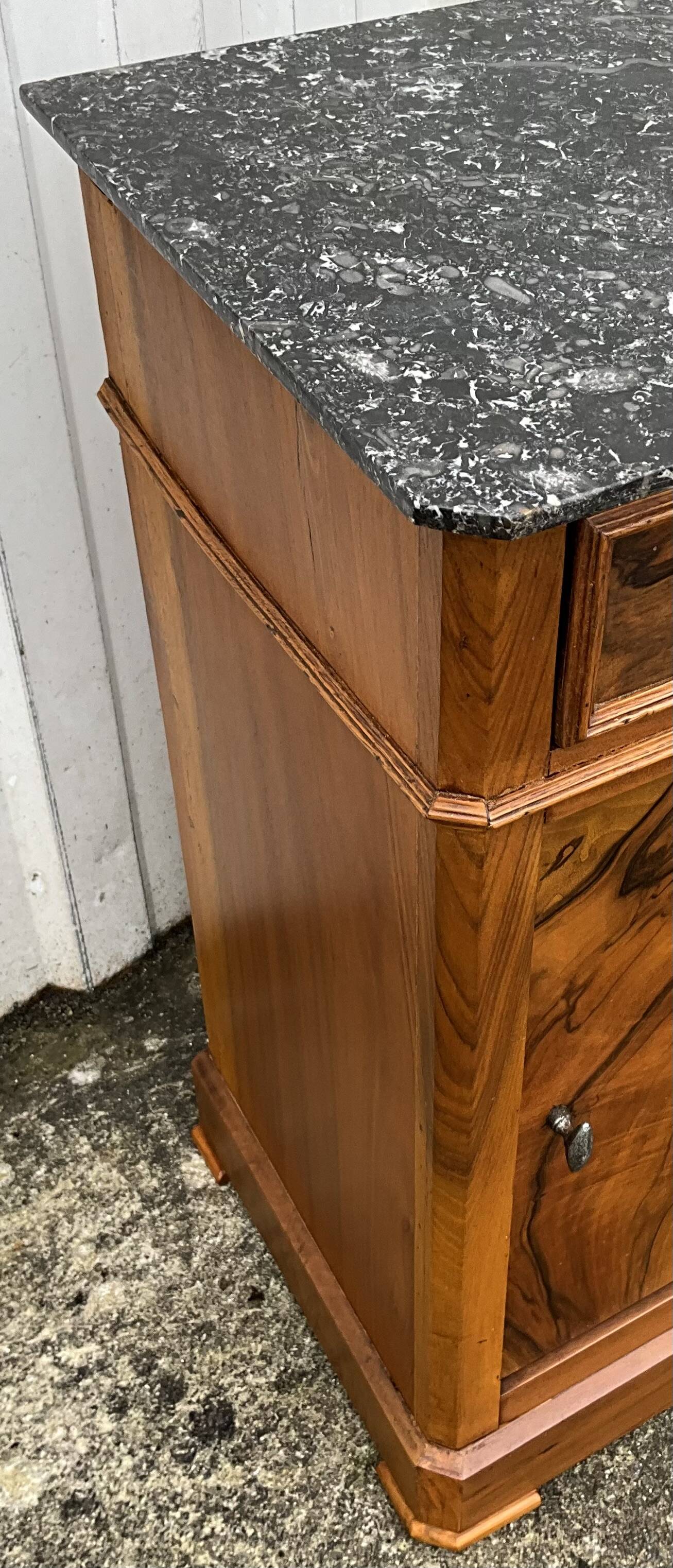 Louis Philippe style bedside table in burr walnut, late 19th century