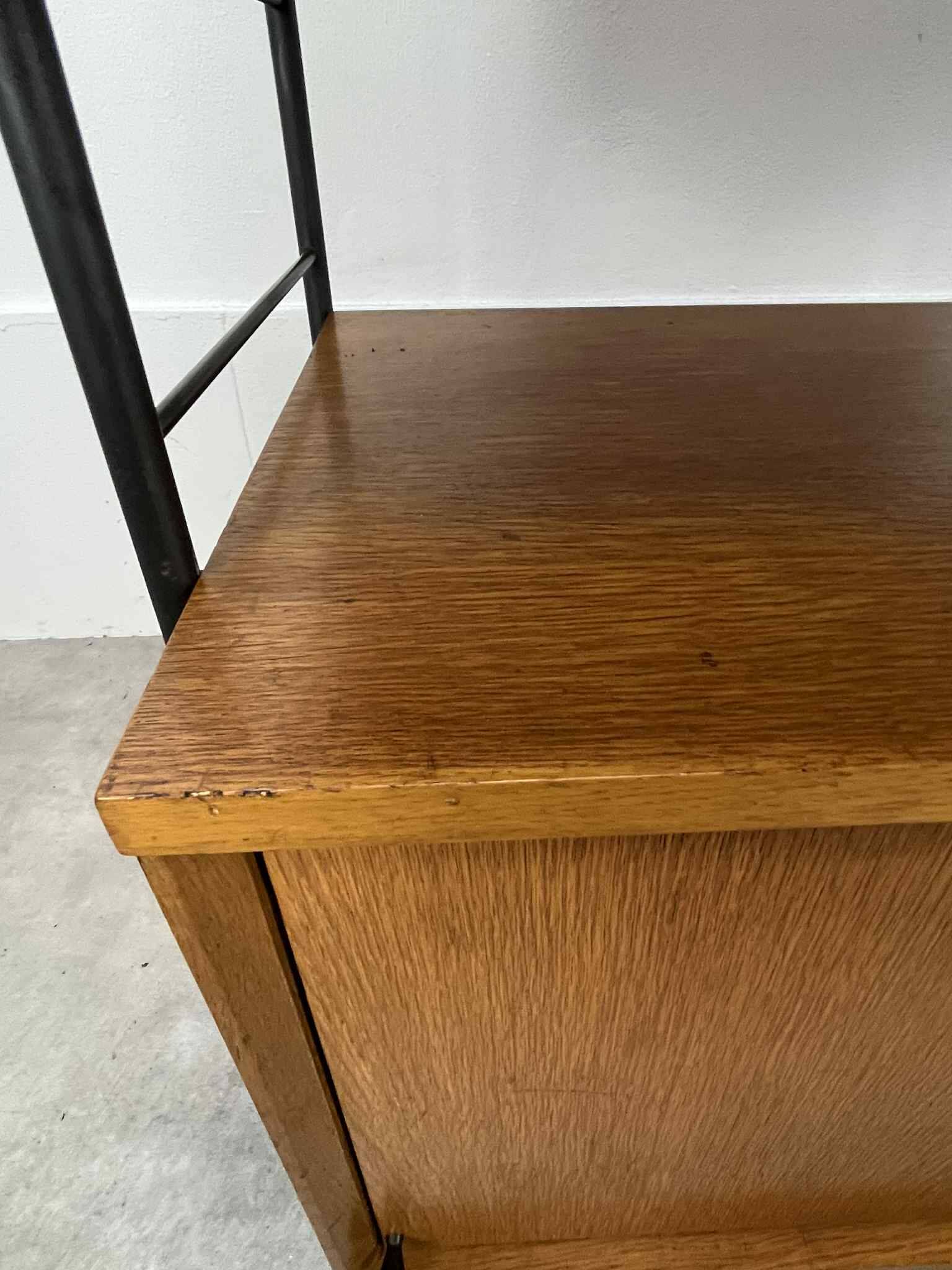 Modular shelf from the 1950s, wood and metal, vintage.