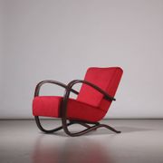 Jindřich Halabala ‘H-269’ Armchair in Red Velvet and Stained Beech, 1930s