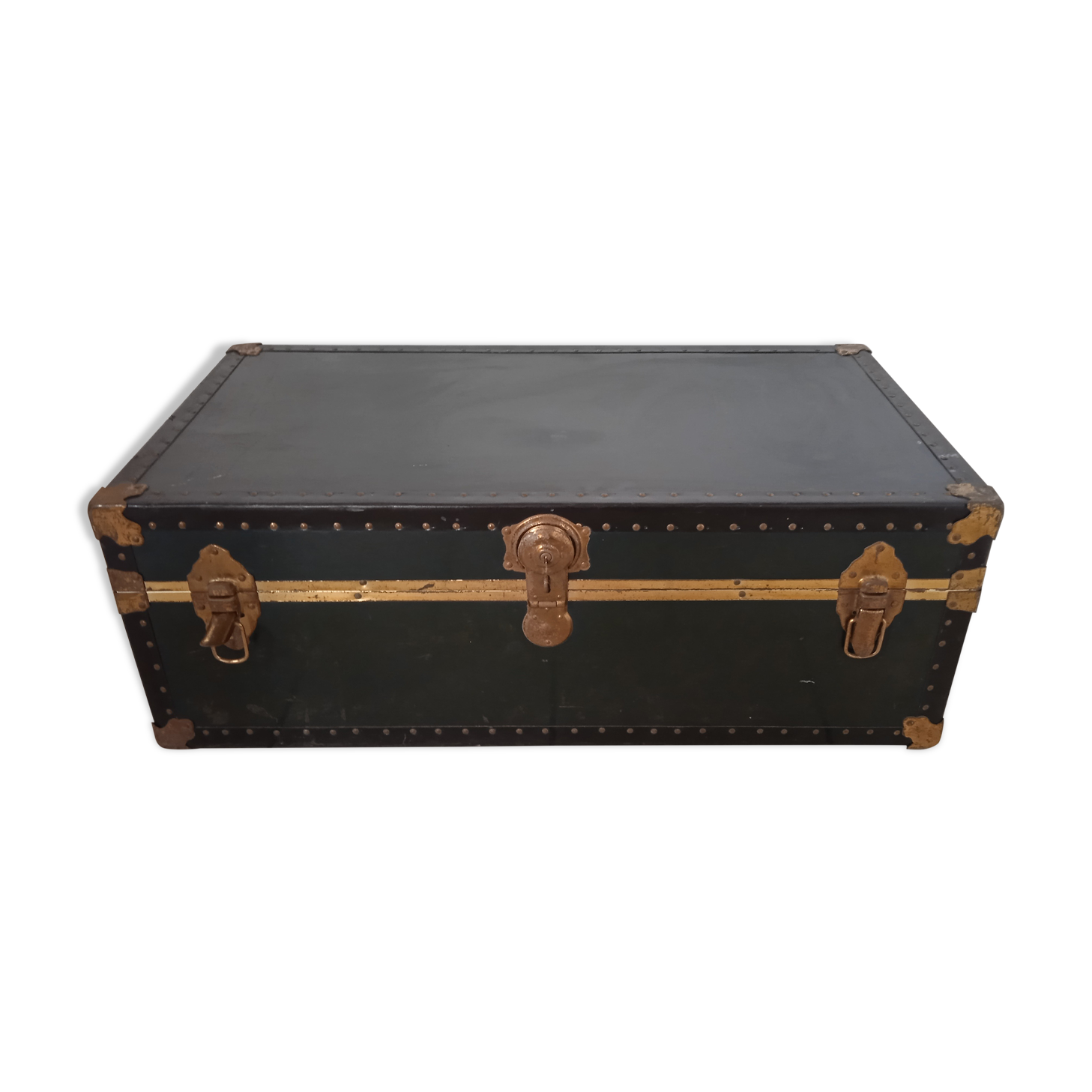 Travel trunk original lacquered wood and metal
