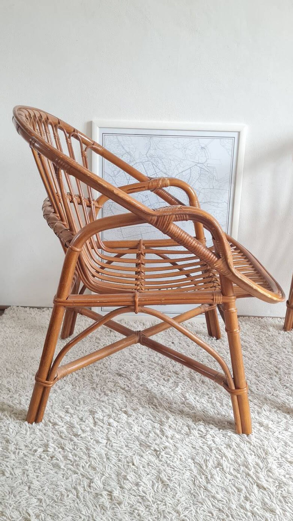 Paire de fauteuils en rotin vintage circa années 70