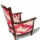 Antique armchair from around 1900, solid wood – red toile de Jouy.