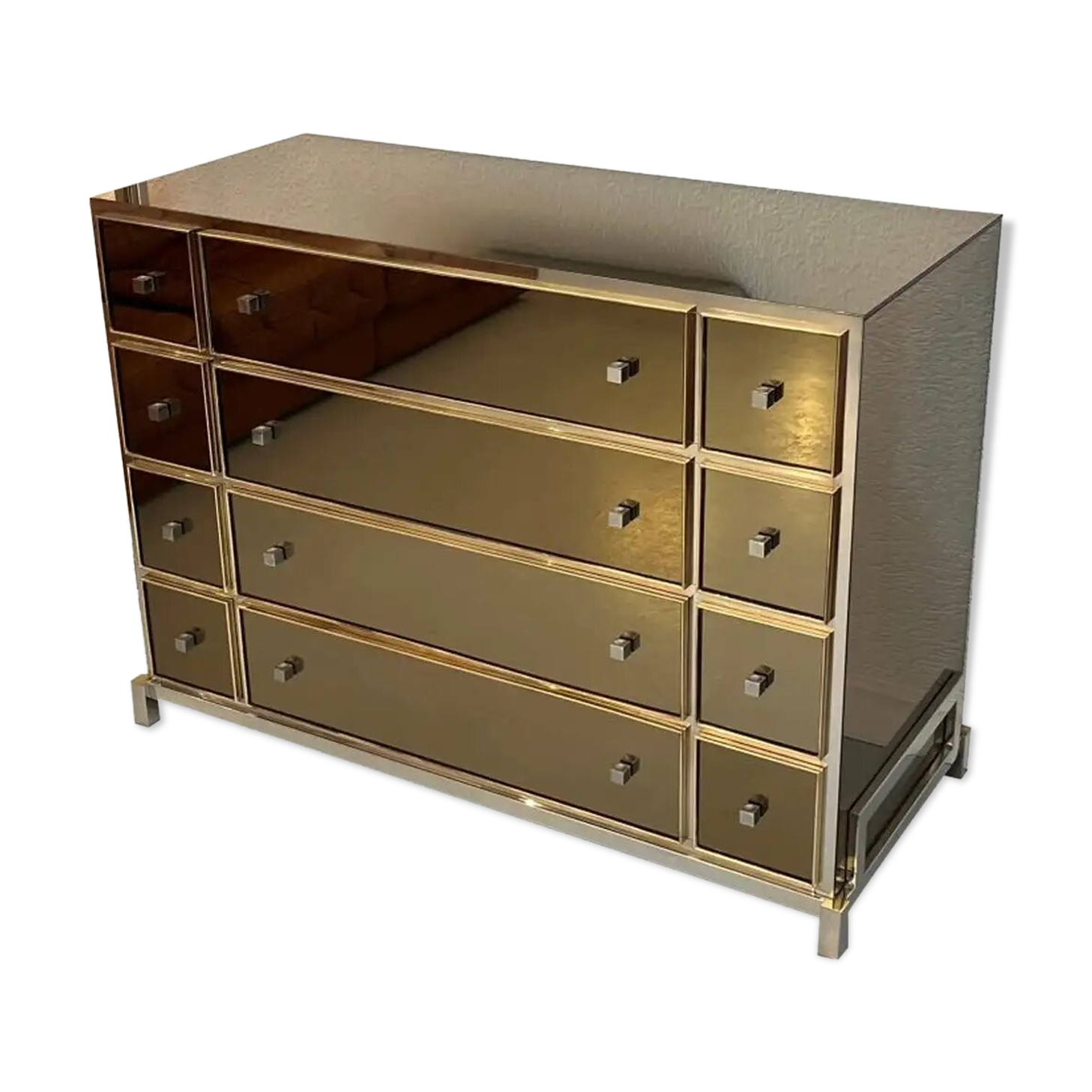 Michel Pigneres chest of drawers glass, brass and chrome around 1970