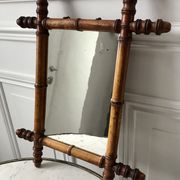Old barber mirror in solid wood bamboo effect 30-40s