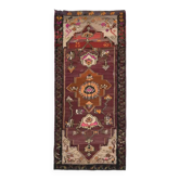 Tapis couloir vintage turc Oushak fait main en laine et coton marron 180x395 des années 1970