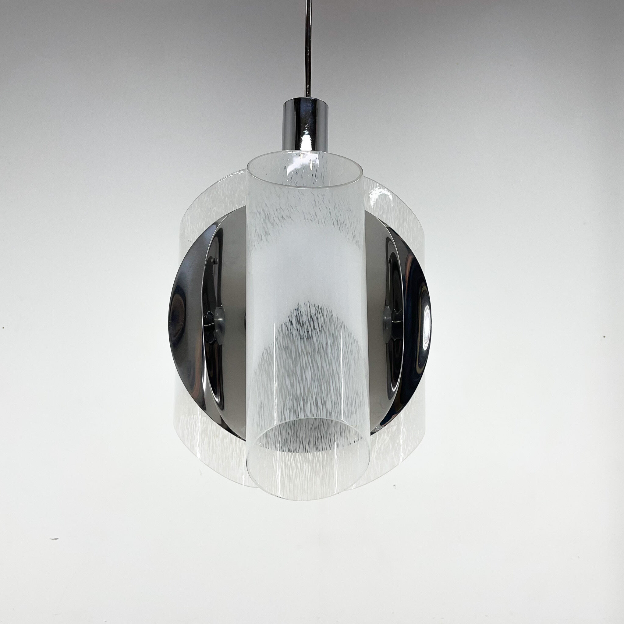 Mid-century Chrome & Murano Glass Chandelier, Italy