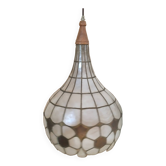 Suspension en nacre et laiton , luminaire vintage, années 50
