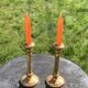Set of two candlesticks in brass dore, pattern of ivy leaves chiseles on the columns, vintage
