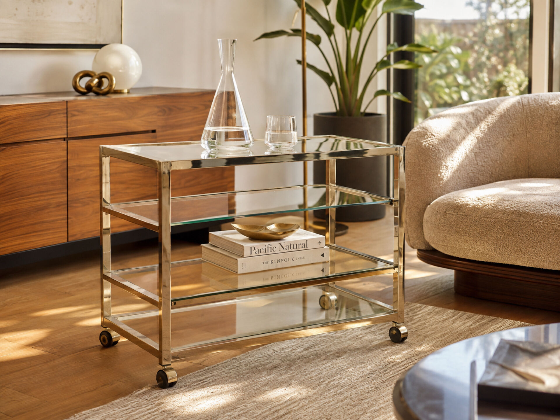 Title: Hollywood Regency chrome & glass side table – 1970s