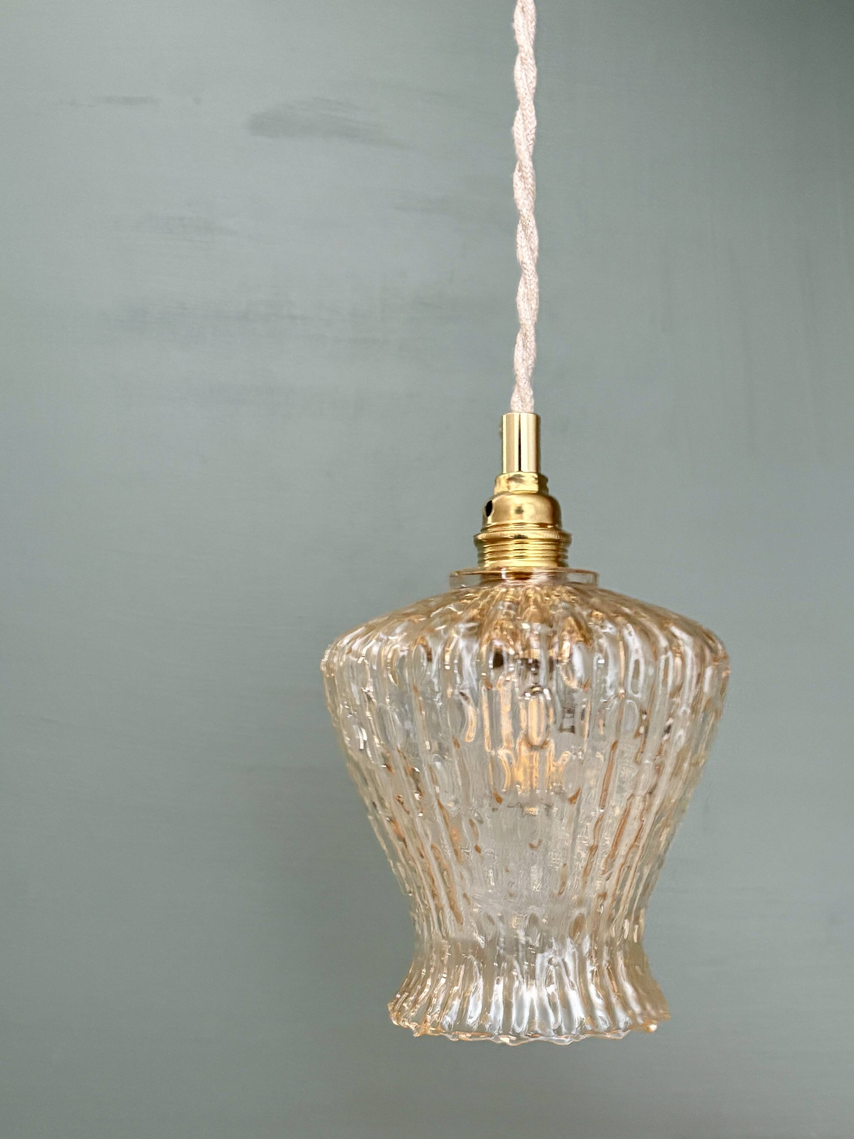 Vintage tulip pendant light in amber glass