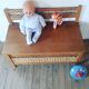 Vintage wooden and wicker bench and storage chest