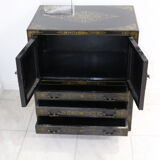 Black lacquered Chinese buffet with stone and ivory figures