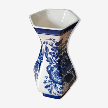 Vase delft hexagonal - bleu de delft, handmade holland