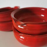 set of 4 red enamelled terracotta casseroles