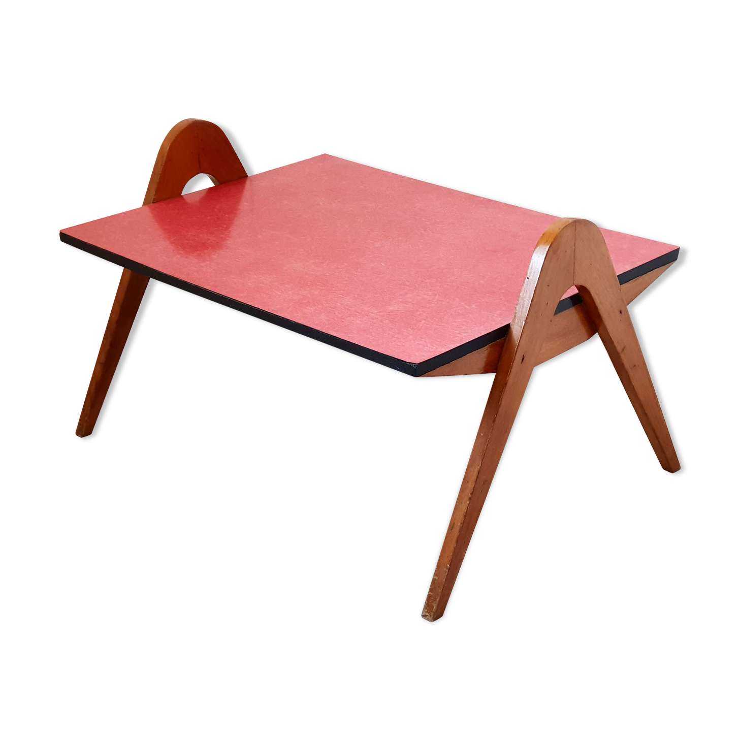 Coffee table in formica with compass feet, vintage from the 1950s