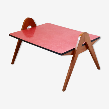 Coffee table in formica with compass feet, vintage from the 1950s