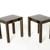 Pair of side tables palm wood and brass Romeo Paris 1970