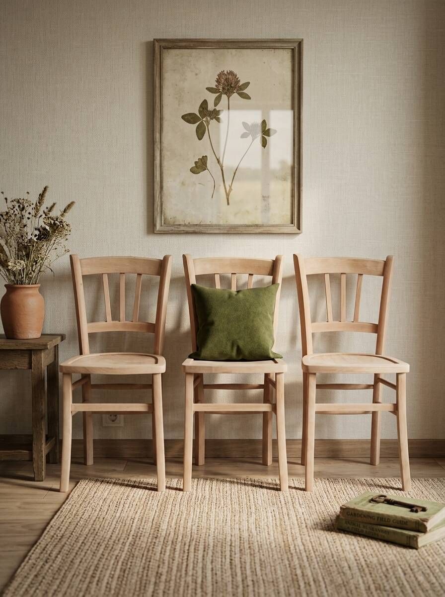 Set of 3 vintage bistro chairs in raw wood (Beech) - Luterma / Ba style