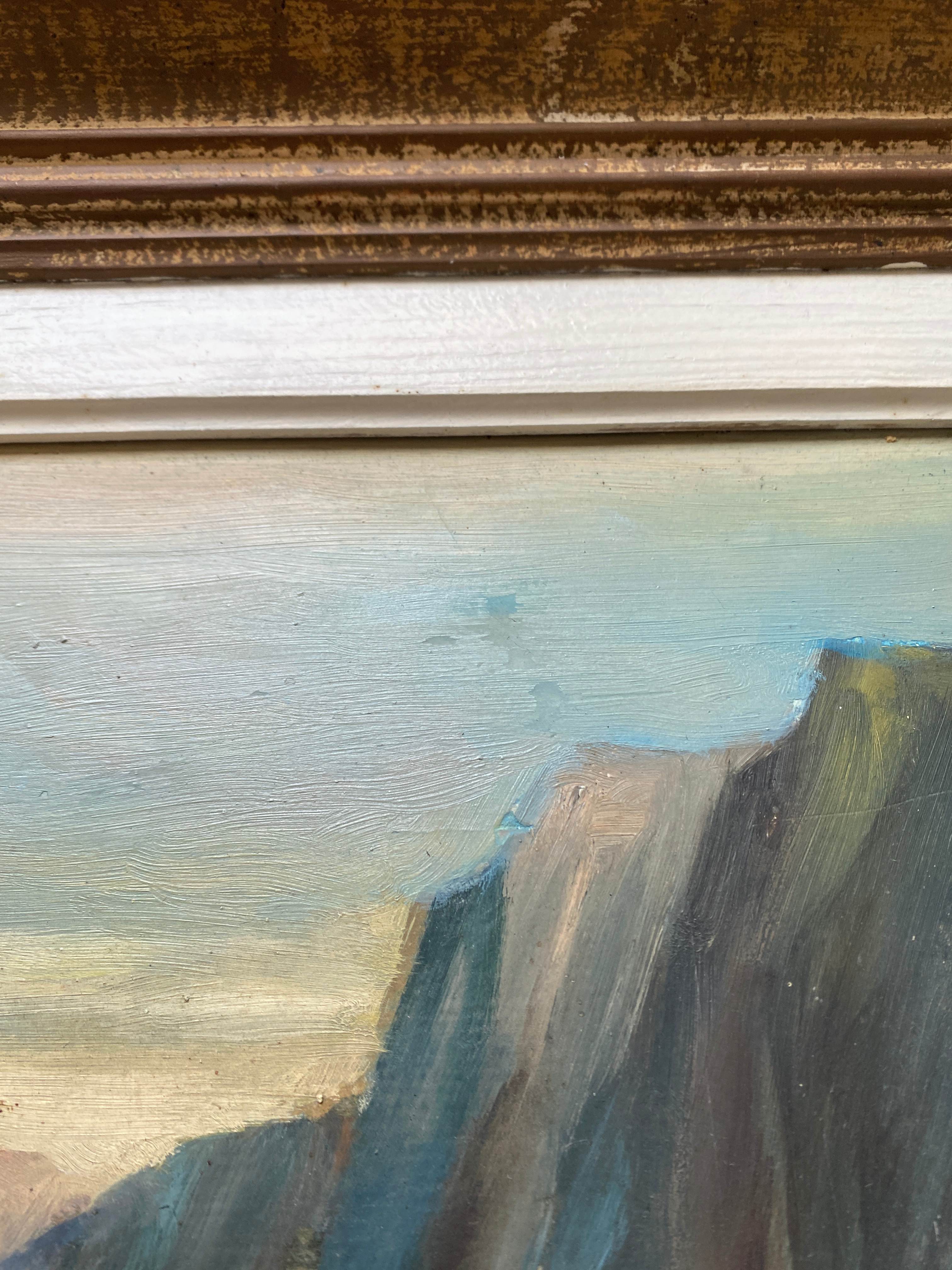 HSP painting "Seaside at sunset" signed O. Blanchard + Marine frame