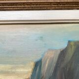 HSP painting "Seaside at sunset" signed O. Blanchard + Marine frame