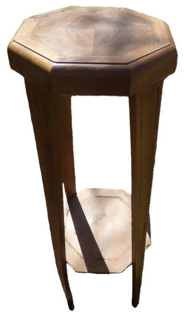 Grande Sellette octogonale Art Déco en marqueterie.Tablette d'entretoise-Décors de filets de bois 20