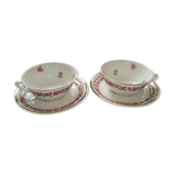 Tasses à thé et soucoupes porcelaine pillivuyt blanches petites fleurs roses
