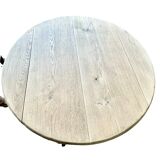 restored raw oak round table from yesteryear