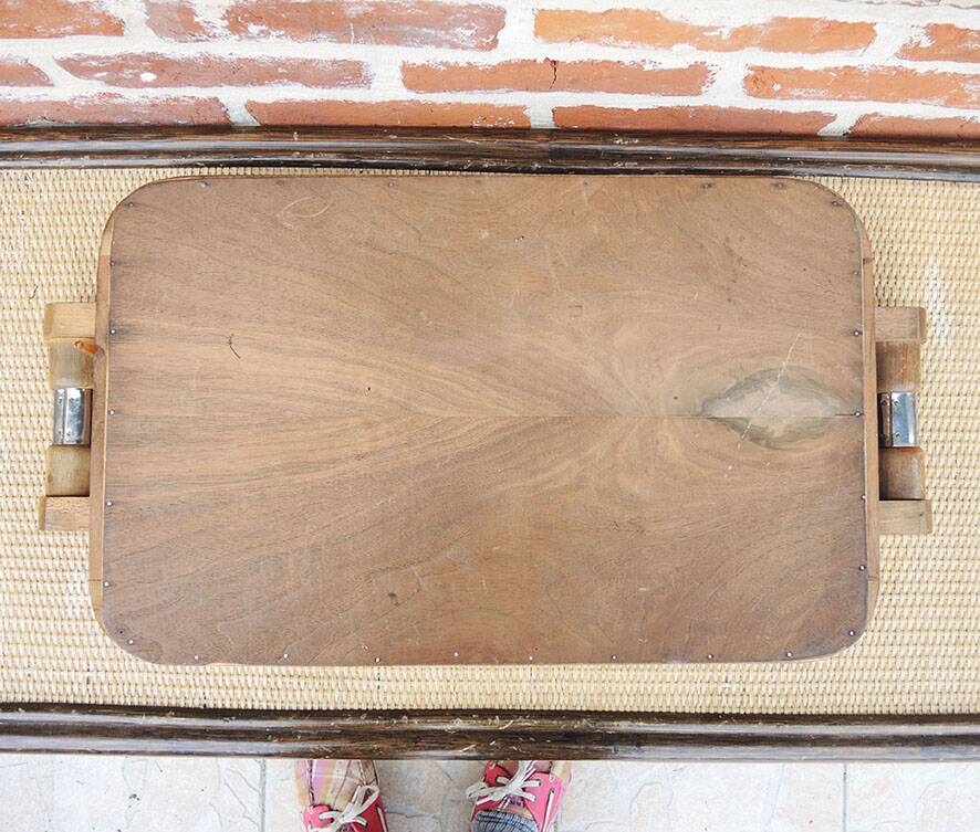 Vintage large Art Deco wooden tray – rose decoration
