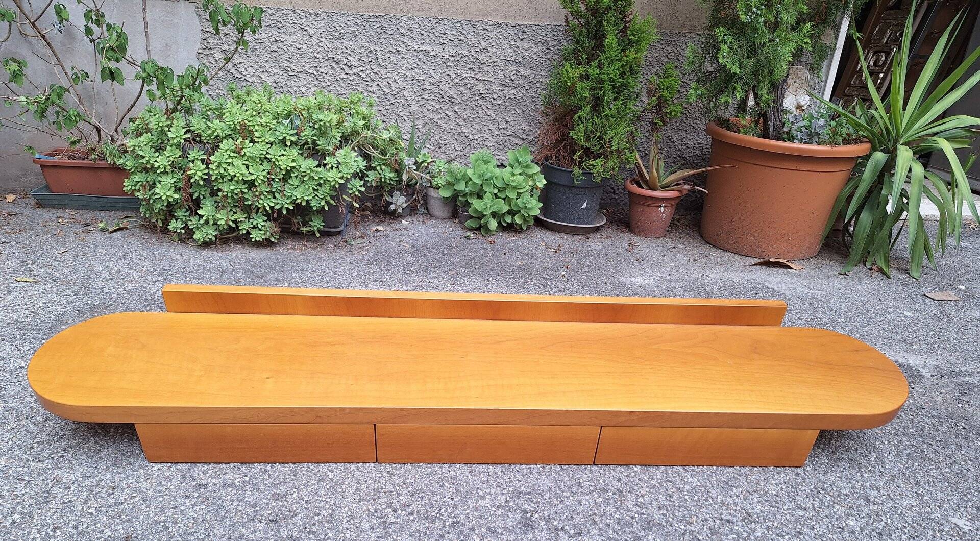 Wall-Mounted Console Shelf in National Walnut with Drawers Under the Top, 1980s