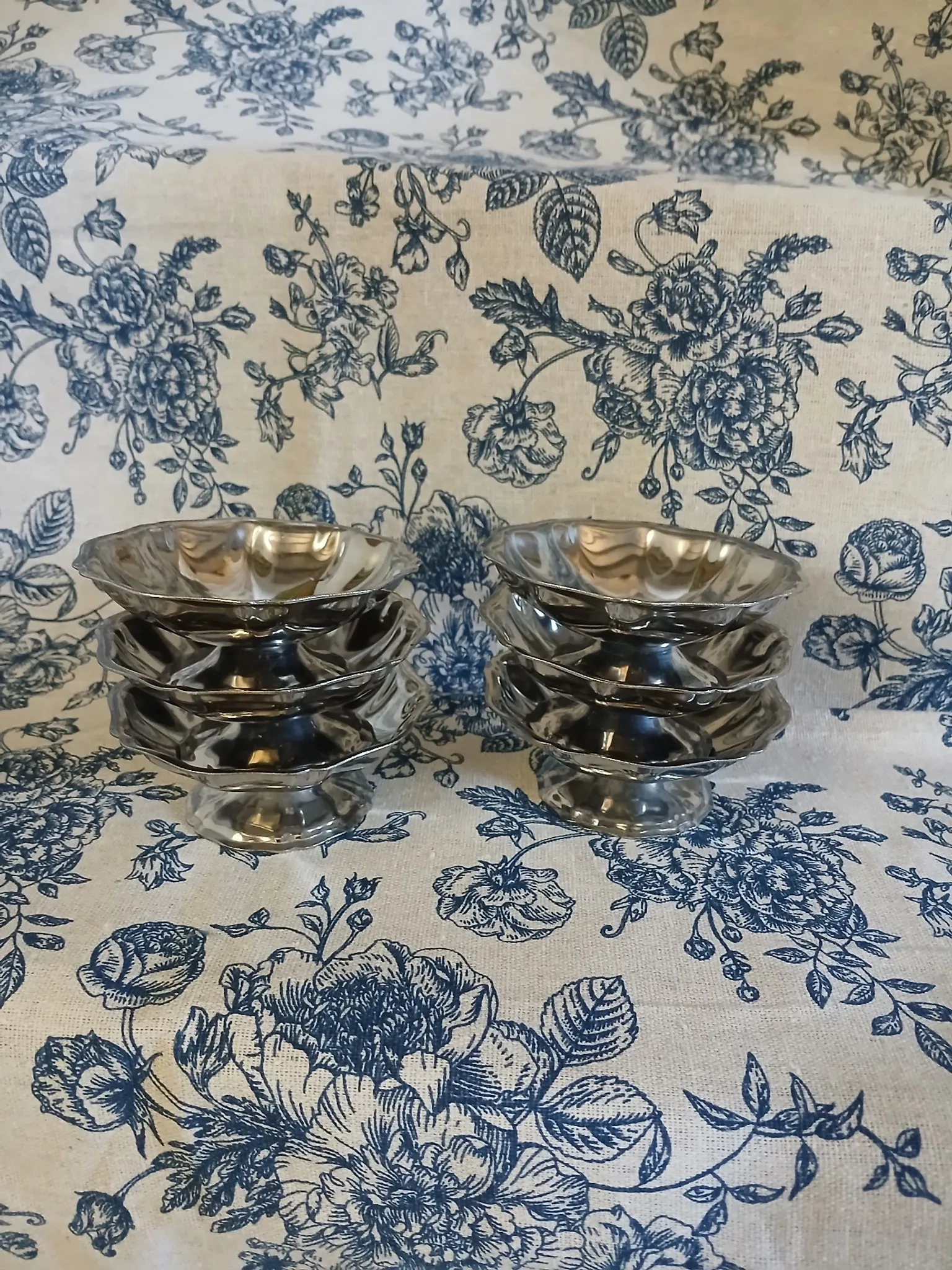 6 antique metal ice cream cups