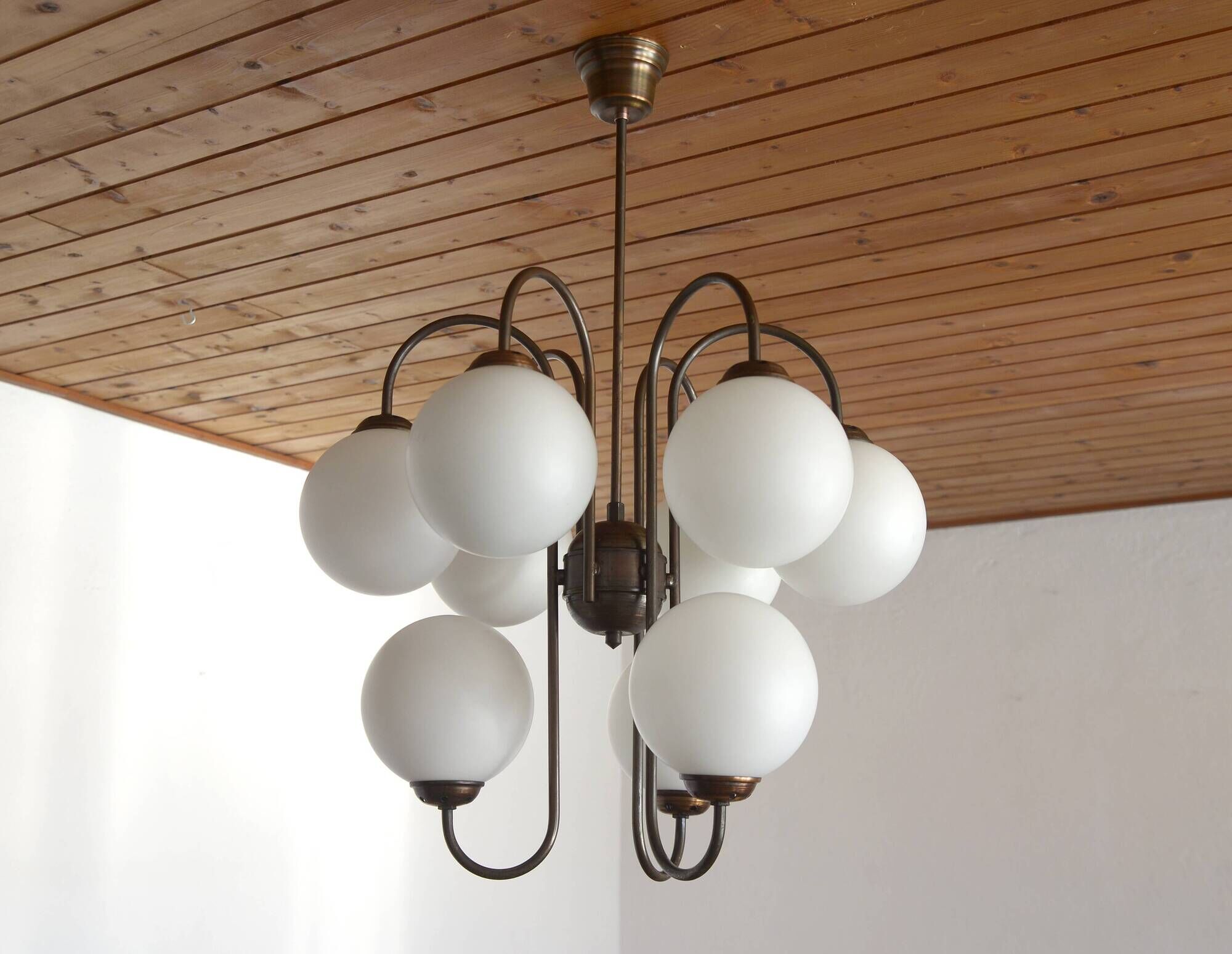 Large Mid Century Chandelier / Vintage Copper Gooseneck Pendant Light / Space Age / Yugoslavia 80's