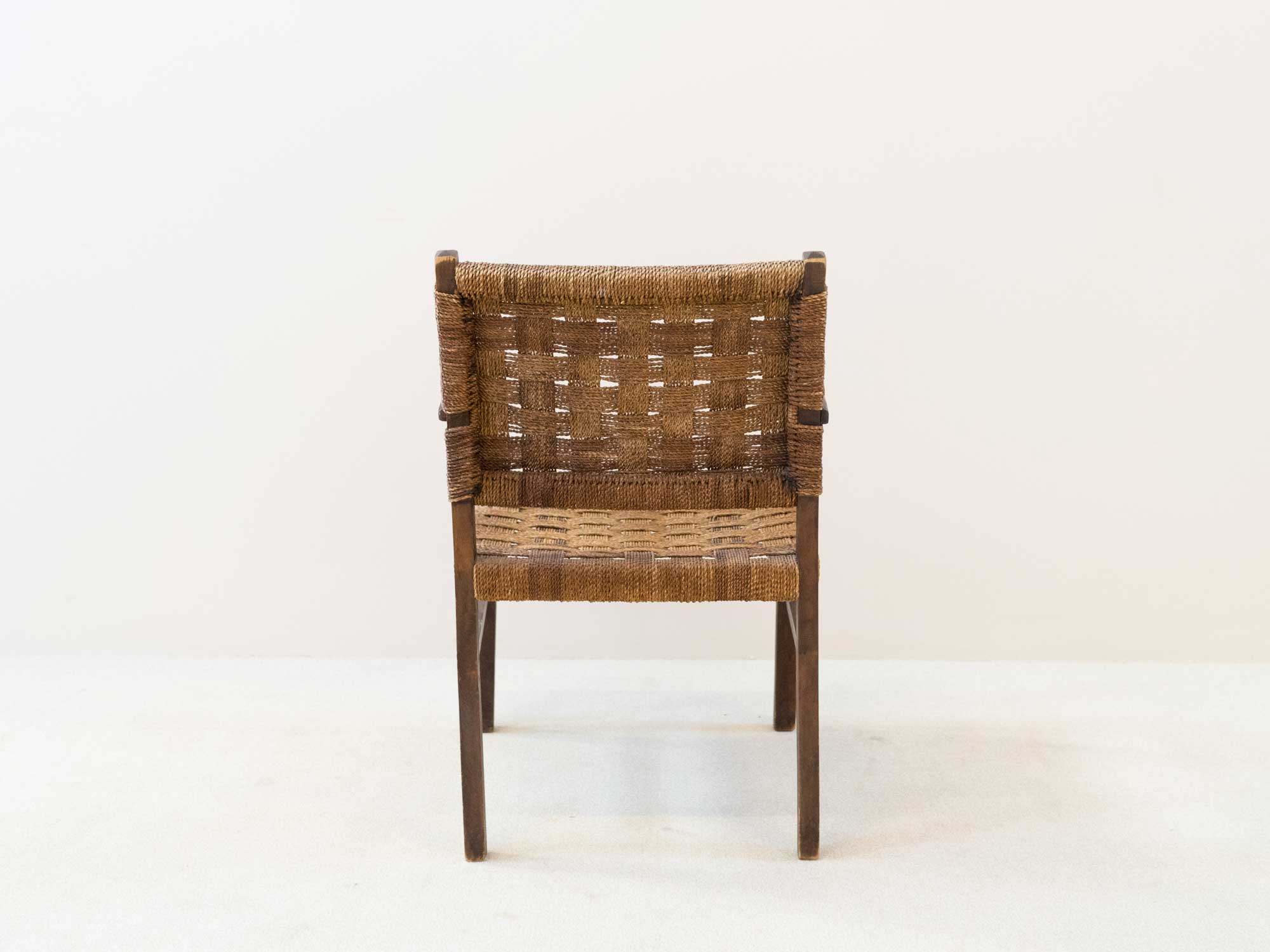 Wooden and rope bridge armchair, 1960
