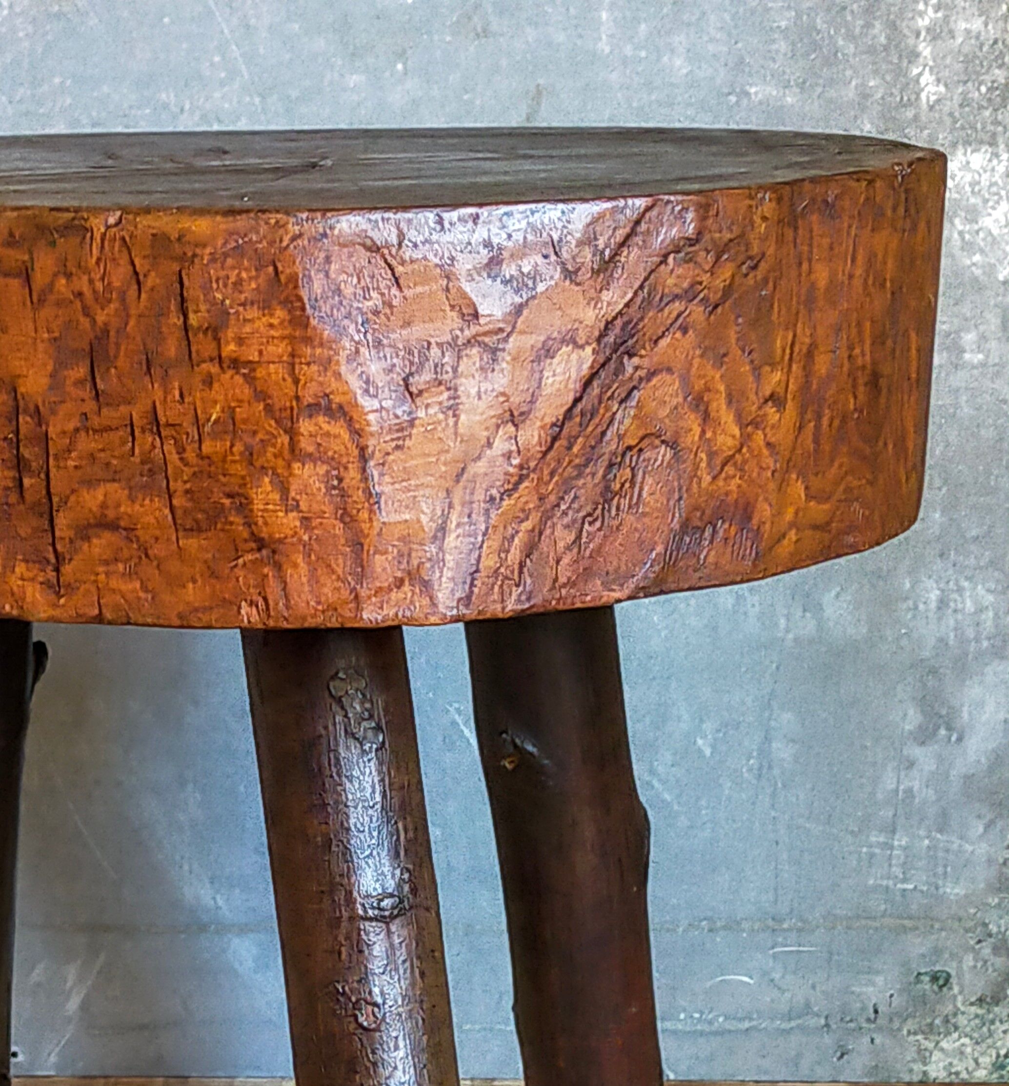 Brutalist tripod stool vintage folk art