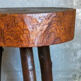 Brutalist tripod stool vintage folk art
