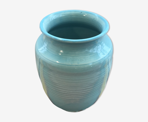 Vase céramique signé C. Esteban Paris bleu ciel décoration vintage | Selency