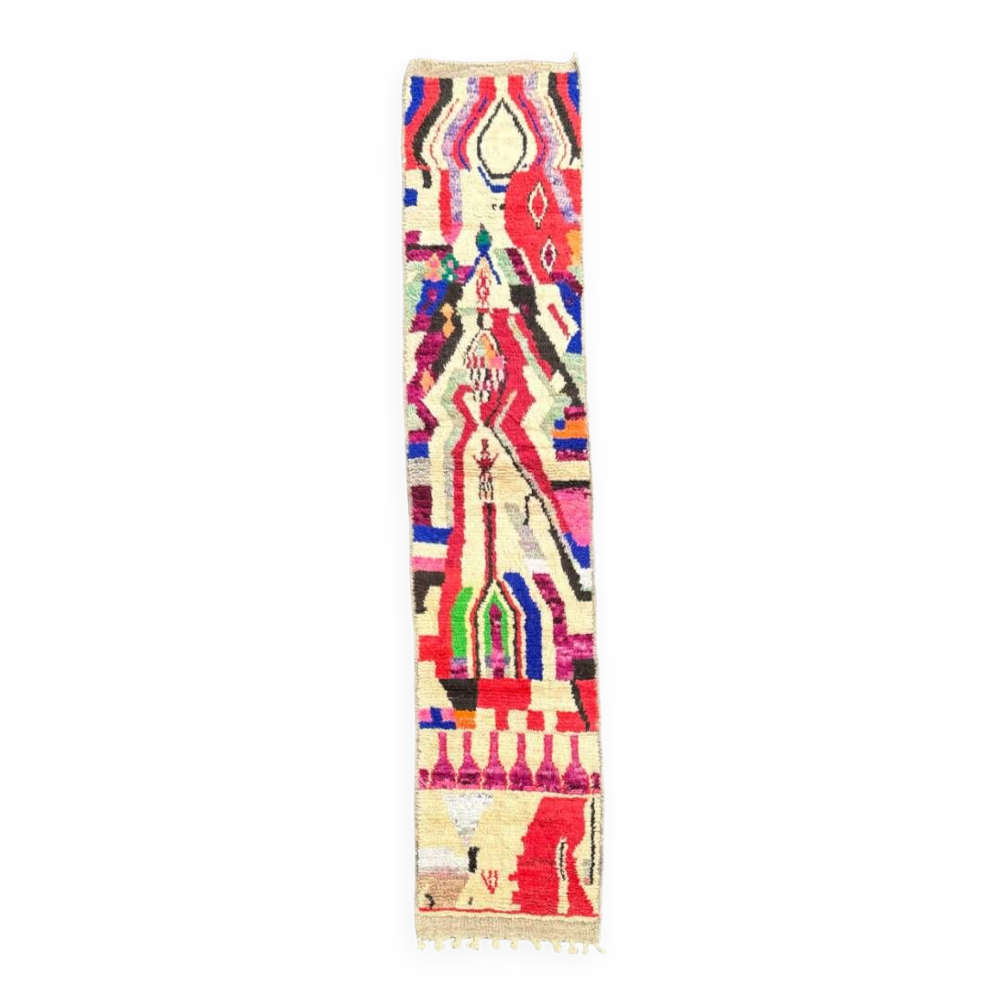 Berber Boujad multicolored wool hallway rug 70x360 cm