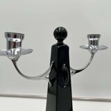 Art Deco Candlesticks in Black Lacquer, Oak & Nickel, Netherlands, 1930s, Set of 2