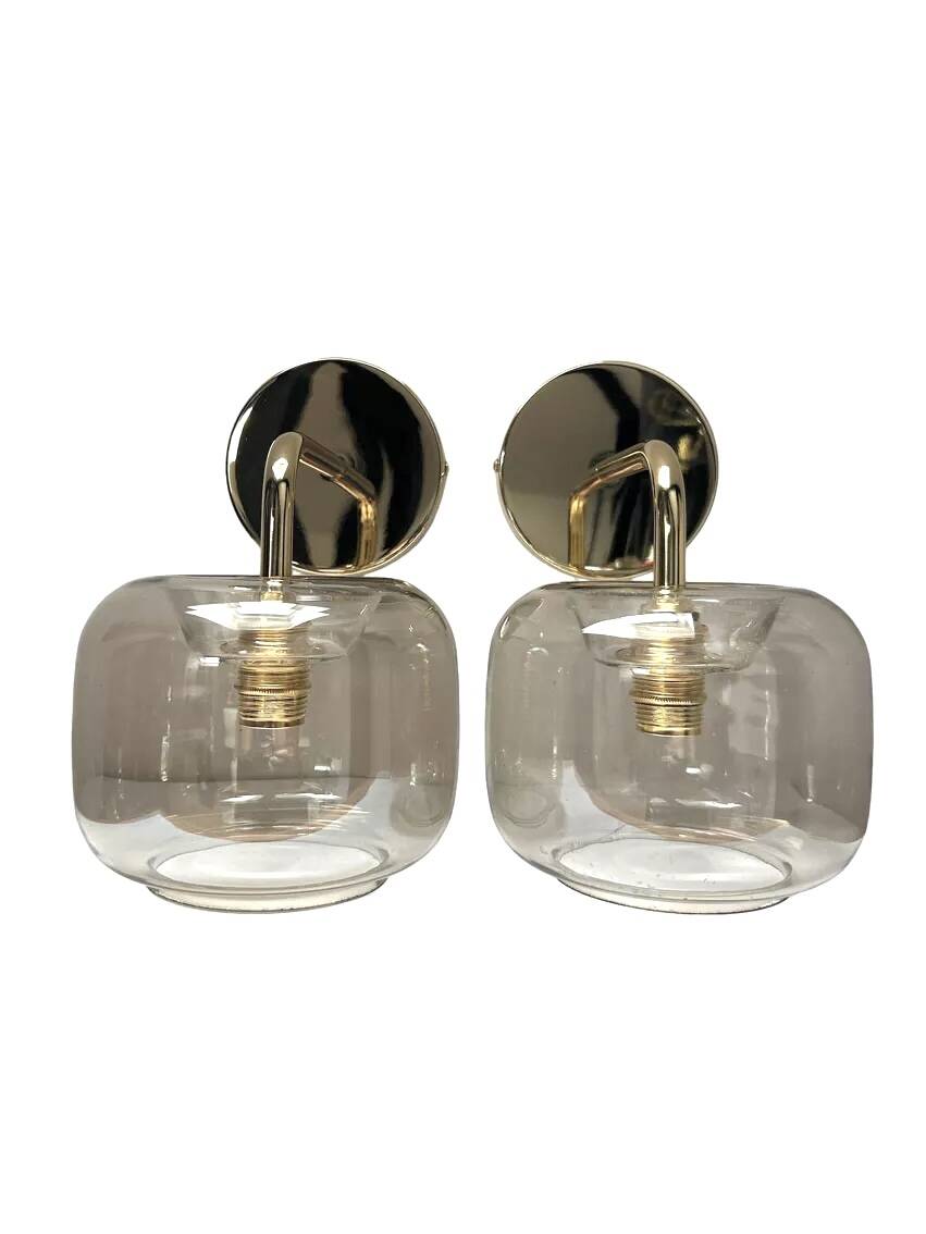 Pair of vintage smoked glass wall lights